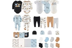 The Peanutshell Baby Layette Gift Set for Boys or Girls - Unisex Newborn Gift Sets, Baby Clothes & Essentials, Safari