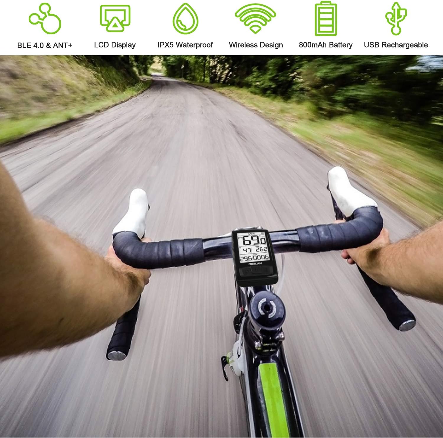 MEILAN M4 Wireless Bike Computer, IPX5 Waterproof Cycling Computer with 2.5 Inch Backlight LCD, ANT+ BLE4.0 Bicycle Computer Bicycle Speedometer and Odometer with Cadence/Speed Sensor : Sports & Outdoors