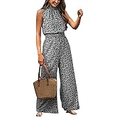 CUPSHE Women Floral Summer Maxi Jumpsuit with Pocket Mock Neck Elastic Waist Wide Leg Business Wedding Casual Holiday Dressy