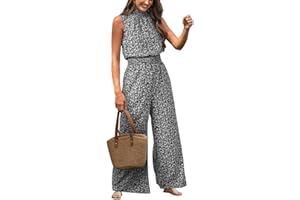 CUPSHE Women's Mock Neck Floral Print Long Romper Sleeveless Straight Leg Maxi Jumpsuit