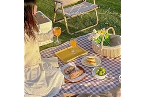 K Y KANGYUN 80x80 in Extra Large Picnic Blanket Outdoor Beach Blankets, Water-Resistant Foldable Sandproof Blankets Cute Picnic Mat for Beach, Camping Grass Lawn Park Mats (Tan Gingham)