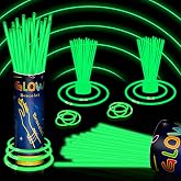 120 Pcs 8" Green Glow Sticks Bulk, Glow Necklaces and Bracelets Set with Connectors &ndash; Bright Neon Glow in The Dark Party Favors for Birthday Christmas New Year Halloween St Patricks Day Carnival
