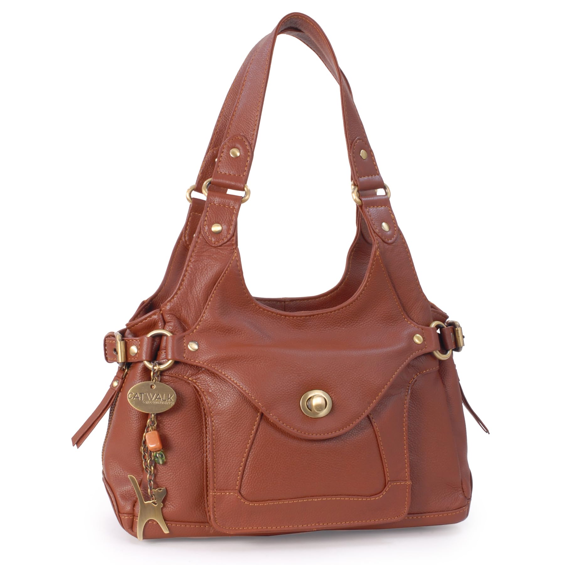 Catwalk Collection Handbags - Women's Leather Shoulder Bag - Medium Top Handle Bag - Roxanna - Tan