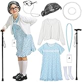 BAIYAMEISHA 100 Days of School Kids Costume, Old Lady Costume for Kids Girls Halloween Grandma Dress Up