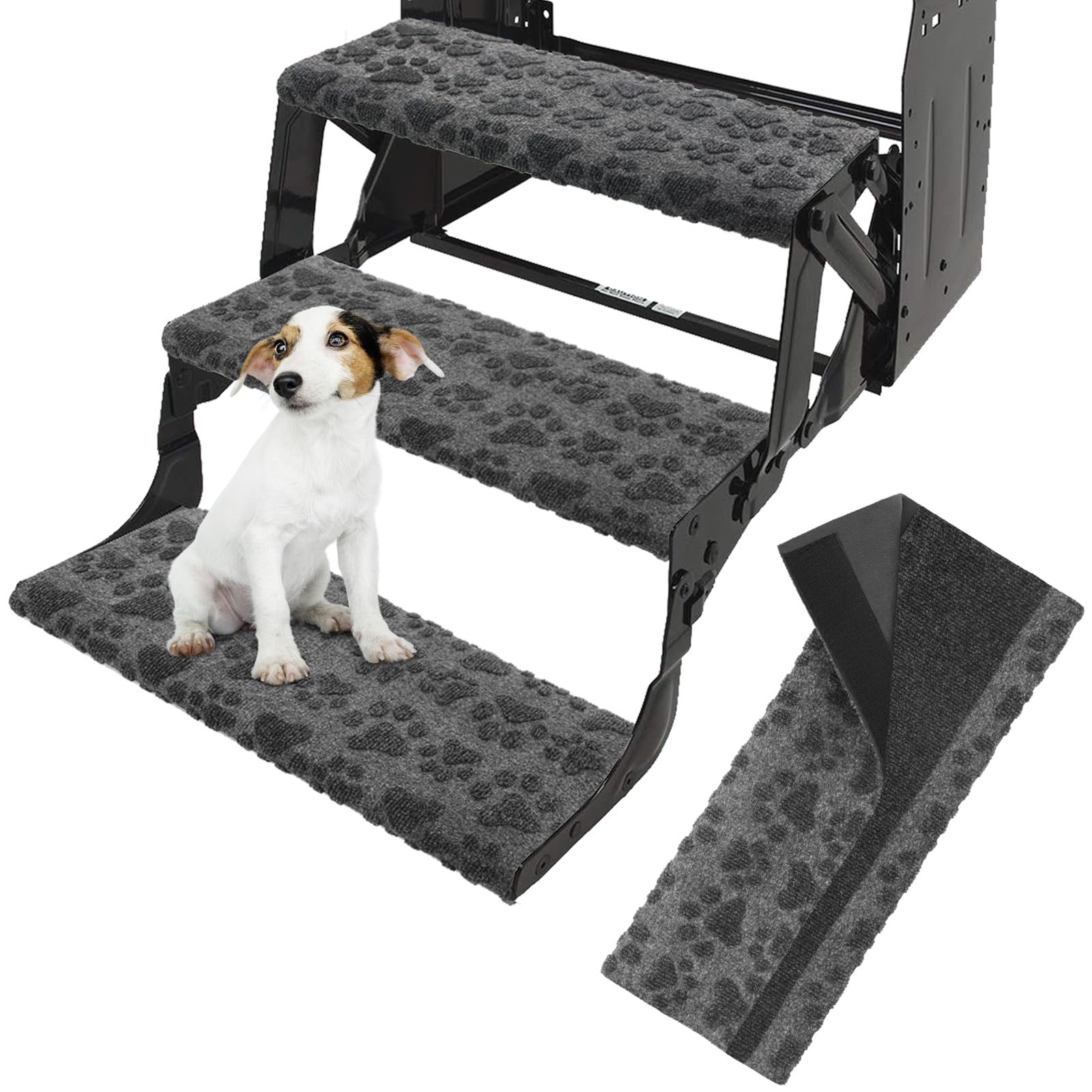 Photo 1 of RUNROLE Wrap Around RV Step Covers Without Tool 3 Pack 23 Inch Wide Camper Step Carpets Non Slip RV Stair Rugs- Fit 7-9" Deep, Embossed Paws Pattern
