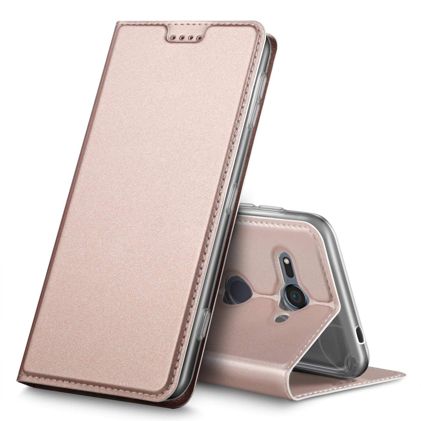 Verco Case compatible with Sony Xperia XZ2 Compact, Flip Wallet Cover with Magnetic Closure for Xperia XZ2 Compact Phone Case - rose gold
