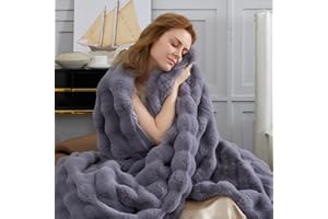 SAPHREAS Faux Fur Throw Blanket for Couch, Fluffy Fuzzy Bubble Blanket for Sofa Bed Living Room, Grey Decor Soft Cozy Gifts f