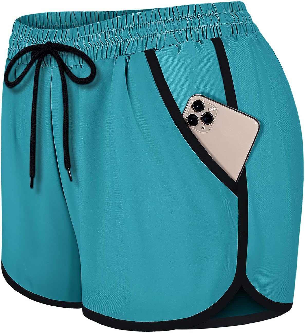 Fulbelle Womens Double Layer Drawstring Elastic Waist Athletic Shorts with Pockets: Clothing