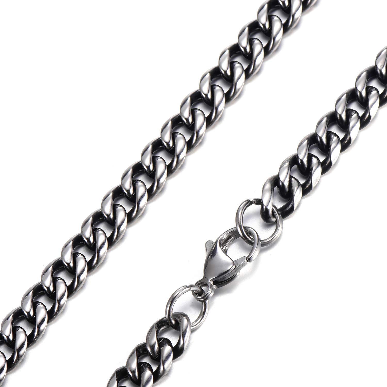 DonDon Men's Necklace Curb Chain Silver - Black Stainless Steel Length 20.47 inch (52 cm) - Width 0,24 inch (0,6 cm)