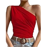 Verdusa Women's Ruched One Shoulder Tops Sleeveless Fitted Going Out Tops