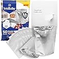 Wallaby 50 Count 1-Pint Gusset Mylar Bags with Labels, 11 Mil Total Thicker Long-Term Food Storage Pouches, 6x8 Stand-Up Zipper Heat-Sealable Airtight Packaging - Silver