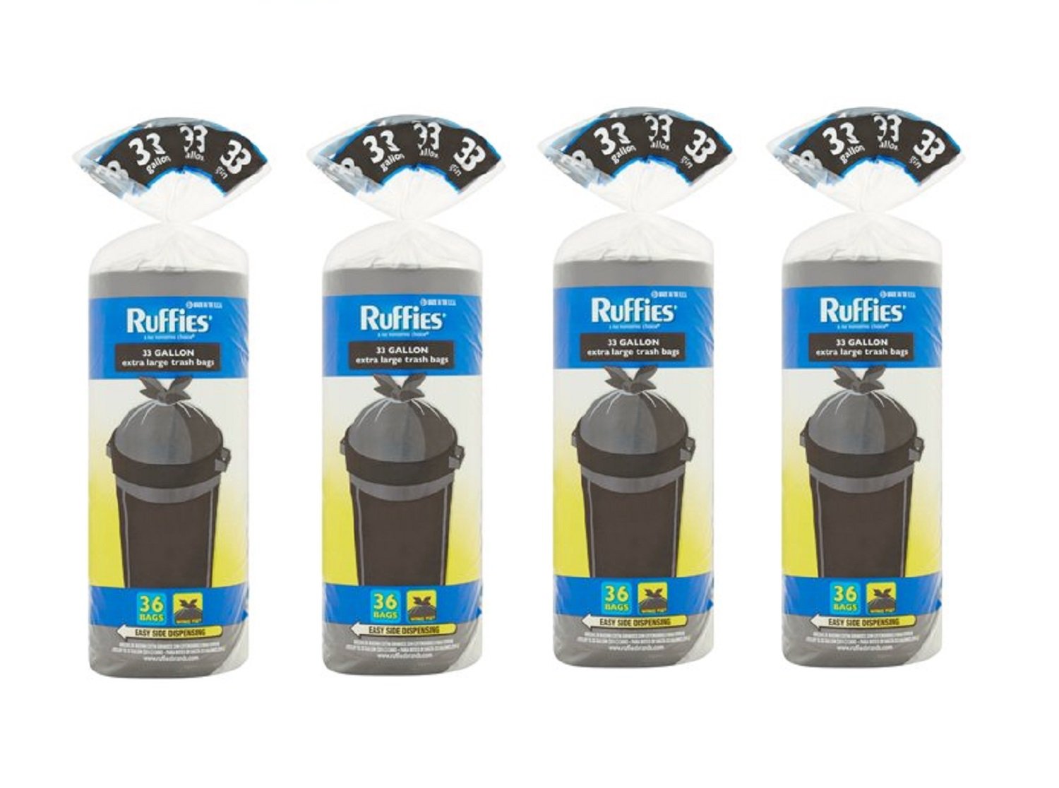 Ruffies 33 Gallon Extra Large Trash Bags, 36 count (Pack of