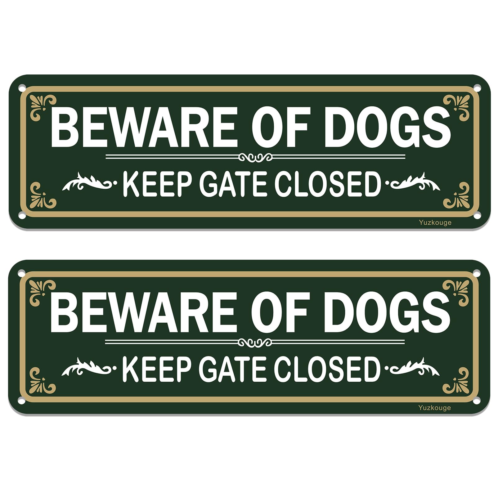 Yuzkouge Beware of Dog, Keep Gate Closed Sign- 2 Pack, 10” x 3” Rust Free Aluminum Sign, Weatherproof, Fade Resistant, Easy Mounting.