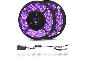 TechSense 32.8FT 10M LED Black Light Strip Kit, 600 Units Lamp Beads, 385nm-400nm, 12V Flexible Blacklight Fixtures, 10m LED 