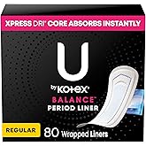 U by Kotex Balance Wrapped Panty Liners, Regular Length, 80 Count (Packaging May Vary)