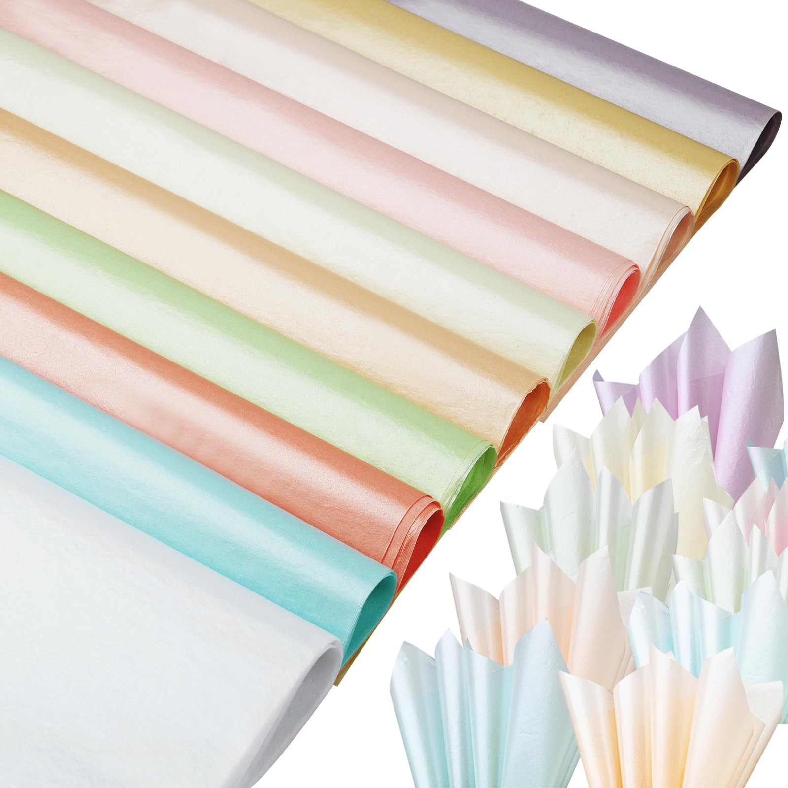 Photo 1 of 100 Sheets Shimmer Tissue Paper for Gift Bags in 10 Colors, 20 * 14 Inches Pearlescent Tissue Paper for Gift Wrapping, Metallic Colors Wrap Tissue for Wedding Birthday Baby Shower Party DIY Craft