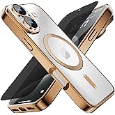 Misscase for iPhone 17 Case with Privacy Screen Protector,[Camera Lens Protector] Clear Magnetic Luxury Plating Case Compatible with MagSafe Elegant Anti-Scratch Case Cover 6.3 inch Gold