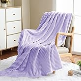 Vessia Flannel Fleece Throw Blanket for Couch,Sofa,Bed, 300GSM Striped Lavender Blanket for Adults and Kids, Super Soft Warm Cozy Lightweight Ribbed Lilac Throw for All-Season(Light Purple)