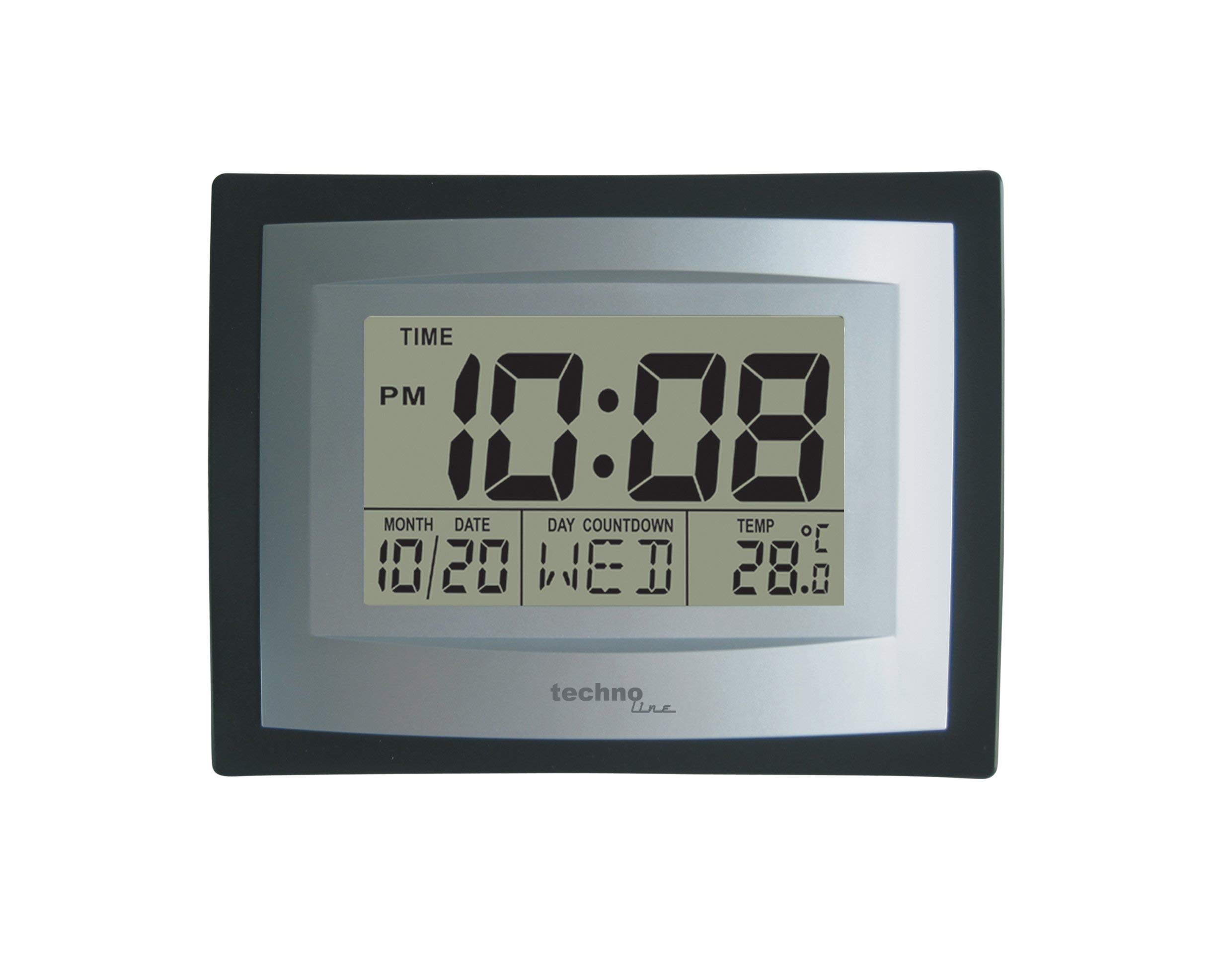 Technoline Quartz Clock, Silver/Black