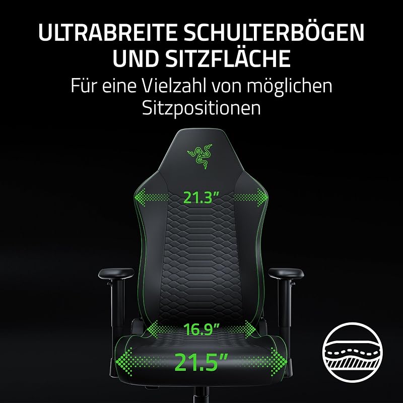 Iskur V2 X NewGen - Ergonomischer Gaming-Stuhl mit atmungsaktivem Gen-2 EPU-Leder mit Cooltouch Technologie - Integrierte Lordosenstütze - Breite Schulterbögen und Sitzfläche | Schwarz