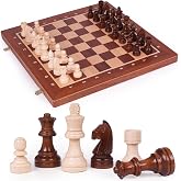 Magnetic Wooden Chess Set, 16 Inch Folding Board, Premium Wood Pieces with 2 Extra Queens, Storage Box, for Adults