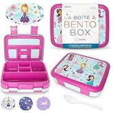 kinsho Bento Lunch Box for Kids Toddlers Girls, 5 Portion Sections Secure Lid, Microwave Safe BPA Free Removable Tray, Pre-School Kid Daycare Lunches Snack Container Ages 3 to 5, Pink Fairy Princess