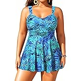 Aqua Eve Plus Size Two Piece Swimsuits for Women Tankini Bathing Suits Flowy Swim Dress with Shorts