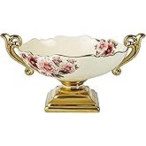fanquare Wavy Fruit Bowl with Gold Holder, Floral Fruit Tray, Snack Stand for Dining Table, Room Décor,30oz