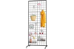 VGMiu Grid Wall Panels 2' x 5.2' Ft Display Stand Wire Girdwall Panel Retail Display Racks Heavy Duty Movable Floorstanding Grid Wall with Wheel for Art Craft Fair Retail Trade Show