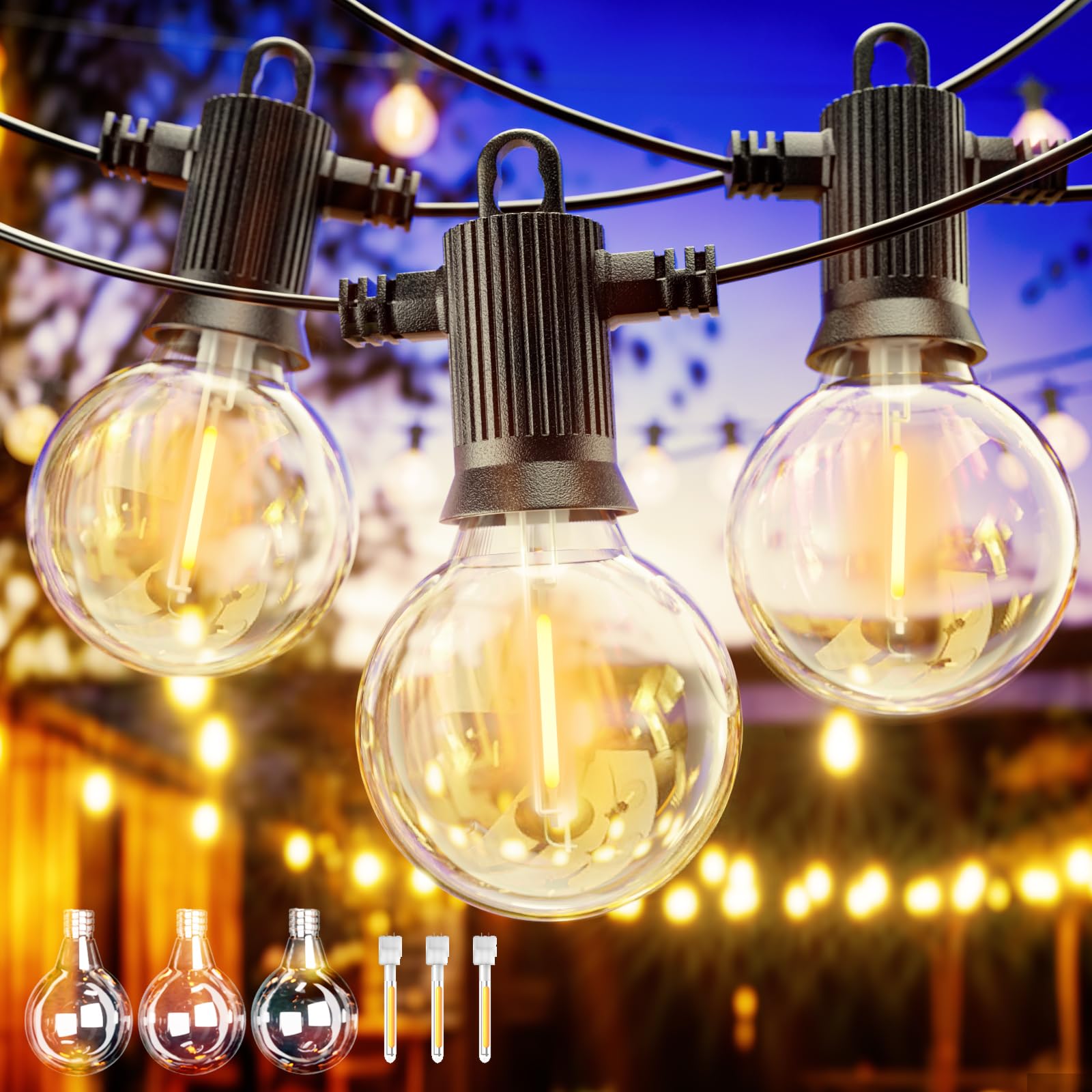 ZOTOYI Festoon Lights Outdoor 45M, Outdoor String Lights Mains Powered with 60+3 Plastic Shatterproof Bulbs(3 Spare), Waterproof IP65 Garden Lights for Backyard Outside Patio Pergola Party Wedding