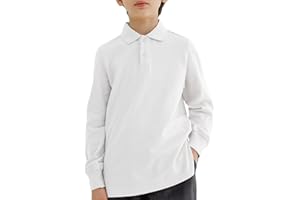 CUNYI Boys Long Sleeve Pique Polo Shirt School Uniform Button Closure Kids Golf Tops Cotton