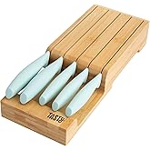 Tasty In-Drawer Kitchen Knife Set, Space-Saving Cutlery and Kitchen Organizer, Includes Chef, Bread, Santoku, Utility and Paring Knives, 6-Piece, Aqua