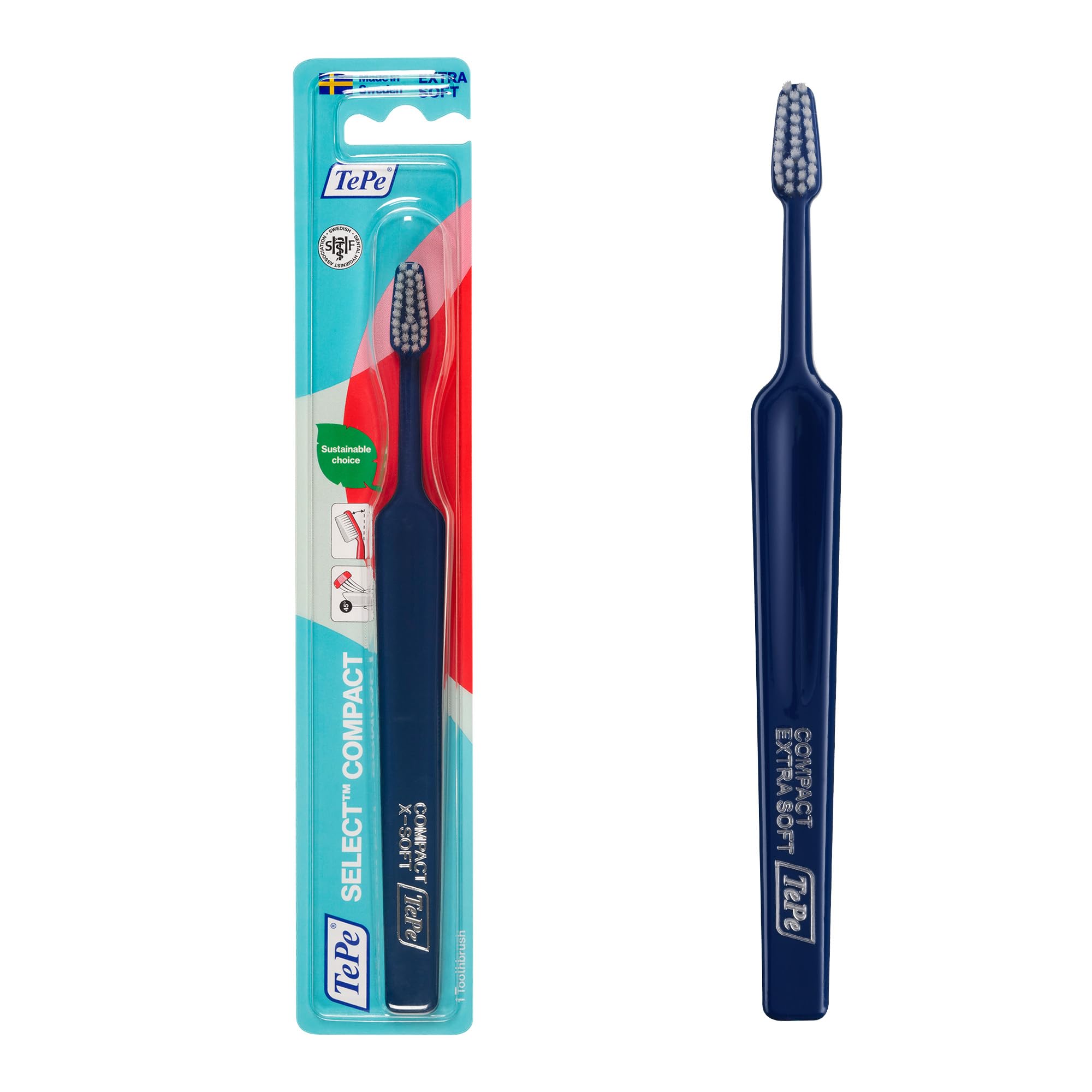 TePe Select Compact Toothbrush, Extra Soft, 1pc, Soft Bristle Toothbrush with Gentle Cleaning, Extra Soft for Adults