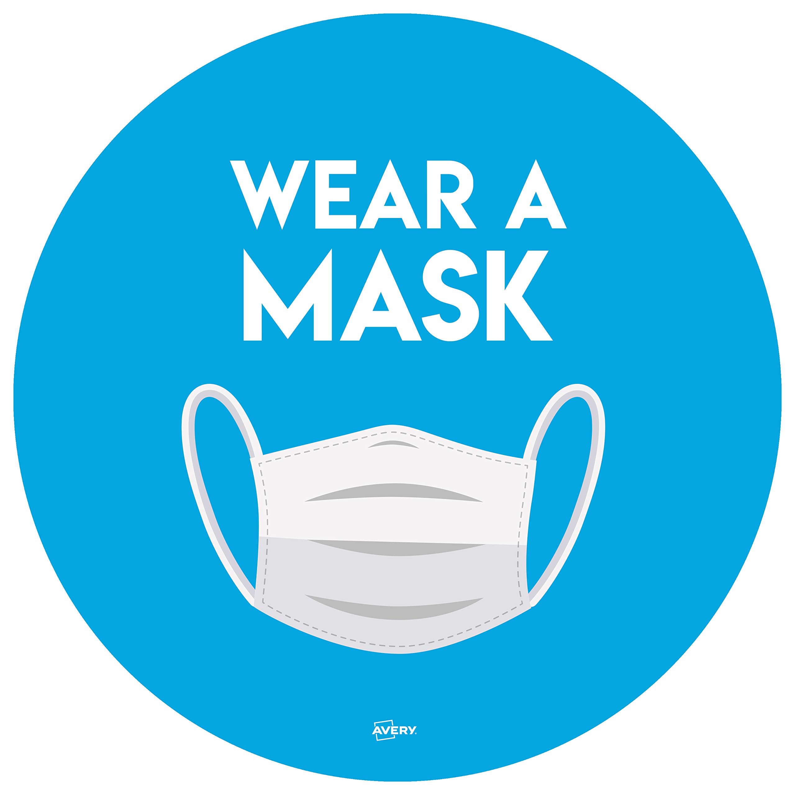 Avery Wear a Face Mask Round Label Sign Ø275mm, 2 self-Adhesive Posters per Pack
