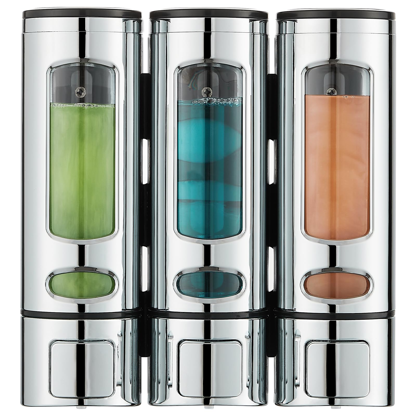 Photo 1 of Shampoo and Conditioner Dispenser,Shower Shampoo Dispenser 3 Chamber No Drilled Shampoo Dispenser for Shower Wall Mounted Shower Dispenser Body Wash Dispenser for Bathroom Kitchen Hotel,Chrome