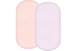 Synrroe 2 Pack Muslin Bassinet Fitted Sheets - 100% Cotton, Fits Oval/Rectangle/Hourglass Bassinet Mattresses, Pink & Purple,