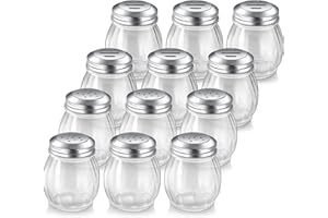 Skyley 12 Pieces Glass Spices Shaker with Perforated 6 Ounce Swirl Glass Cheese Shaker and Slotted Top Lid Red Pepper Retro Swirl Style Dispensers for Home Kitchen Restaurant Supplies