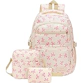 SXS LACONIC Bow Backpack, Coquette Backpack for Women, Pink Bow Shoulder Bag 3PCS Set, Cute Large Capacity Versatile Rucksack