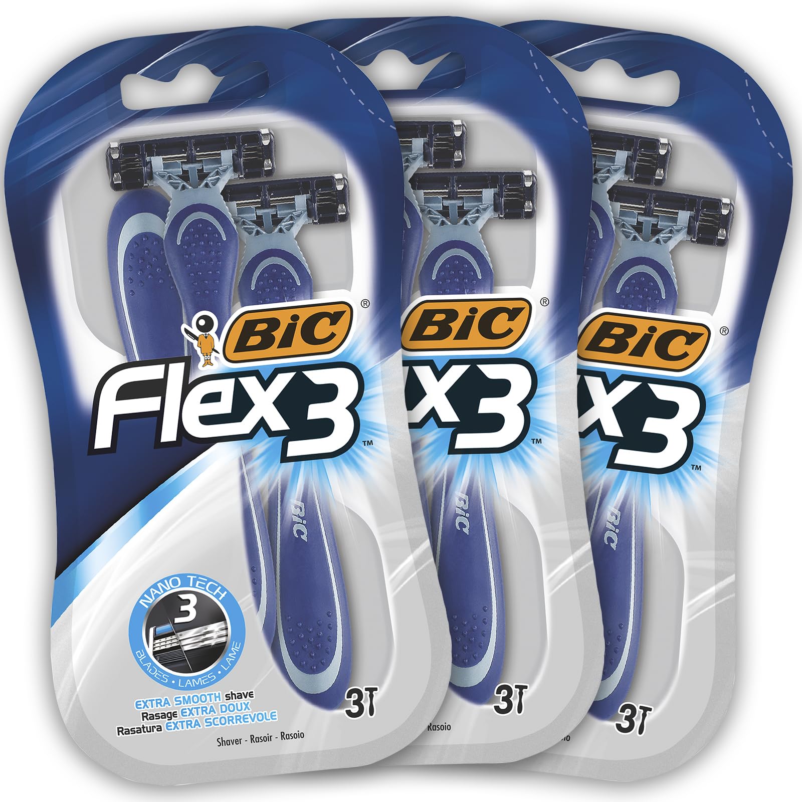 BIC Flex 3 Blade Mens Disposable Razor, 3 Count (Pack of 3)