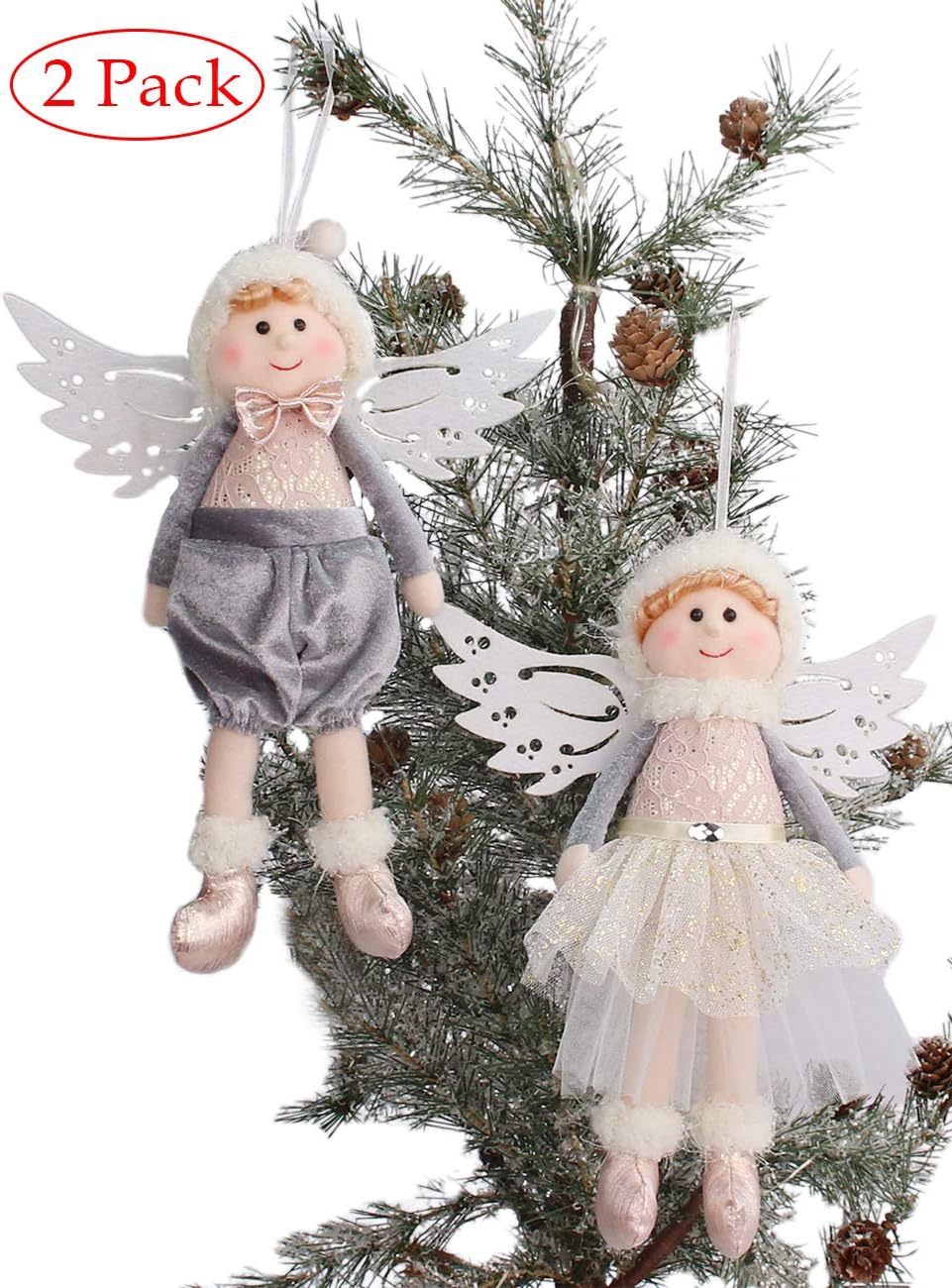 YING LING CRAFTS Boy and Girl Angels with Wing Hanging Decorations (Set of 2), Home Office Bookshelf Car Ornaments, Hanging Decorations Festival Seasonal Decor, Plush Pendants