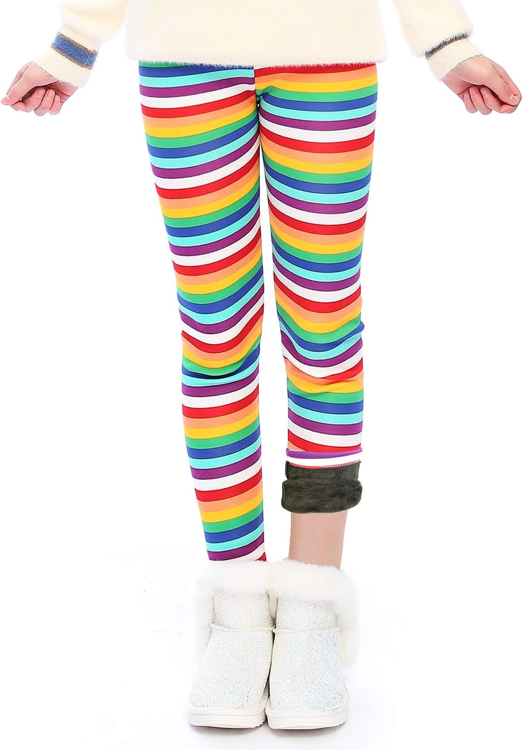 Warm Girls Leggings Fleece Lined Winter Thick Printing Kids Pants