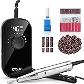 COSLUS Professional Rechargeable Electric Nail Drill 40000 RPM, Portable Nail File with Storage Stand for Acrylic Gel Polishing Removing - Easy to Use for Women, Manicure at Home DIY or Salon, Black
