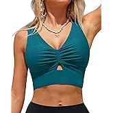 GRAPENT Bikini Tops for Women Cropped Tankini Tops Beach Ruched Knot Cut Out Padded Adjustable Swimwear Swim Top Only