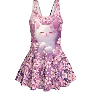 Flaishyardaw Girls Swimsuits One Piece Swimsuit with Skirt Swimwear Swimming Bathing Suit