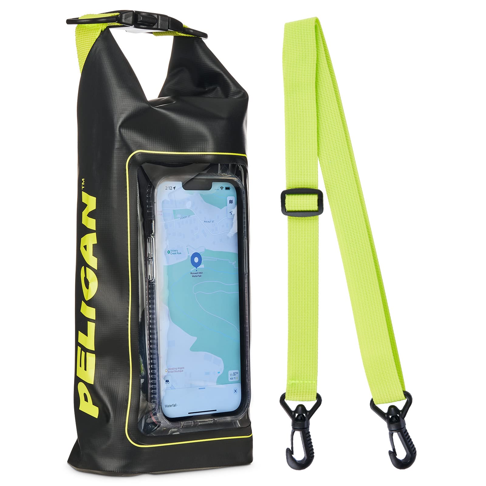 Pelican Marine IP68 Waterproof Dry Bag 2L - Roll Top Waterproof Backpack w/Phone Case/Pouch - Boating & Kayak Accessories - Essentials for Camping Swimming Beach Fishing Rafting Travel - Black/Yellow — image 1
