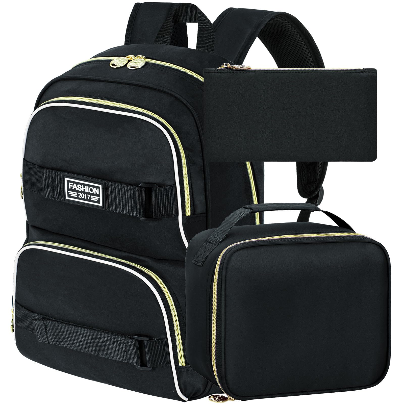 Photo 1 of 17 Inches Girls Backpack, 3Pcs School Bookbag Set for Teens College Students, Laptop Backpacks with Lunch Box (Black)