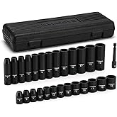 CASOMAN 27 Pieces 3/8-Inch Drive Impact Socket Set, Deep & Shallow, Metric (7mm - 19mm), 6 Point, CR-V Steel