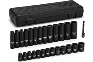 CASOMAN 27 Pieces 3/8-Inch Drive Impact Socket Set, Deep & Shallow, Metric (7mm - 19mm), 6 Point, CR-V Steel