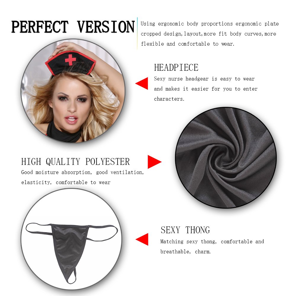 XSPICE Nurse Costume Cosplay Women Lingerie Babydoll with Headpiece Black