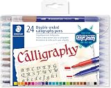 Staedtler 3005 TB24 Double-Ended Fibre-Tip Calligraphy Pens 24 Colours